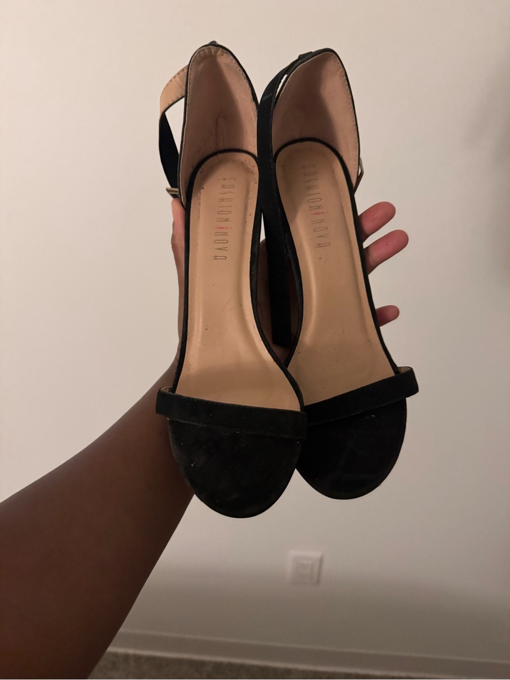Fashion Nova Black Suede Block Heel Slingbacks